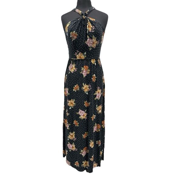 Free People Twist Halter Floral and Polka Dot Maxi Dress Sz S - Picture 2 of 16